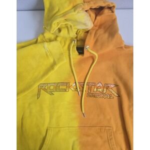 Rockstar Original Men's L‎ Yellow Orange Tye Die Rhinestone Hooded Sweatshirt